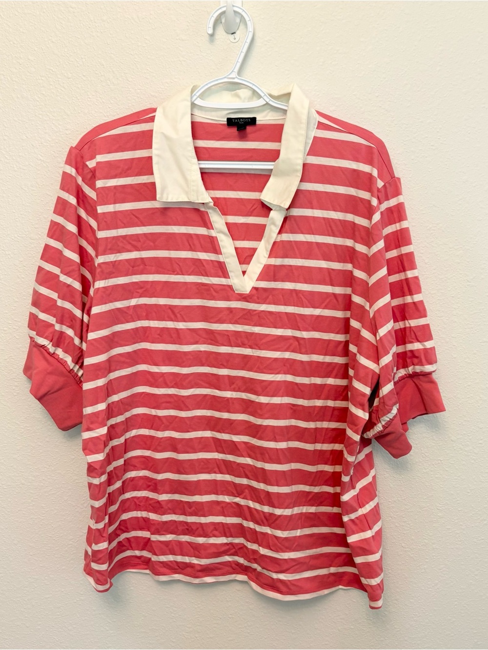 Talbots Plus Primrose Stripe Preppy Johnny Collar Pullover Polo Shirt Size 2X